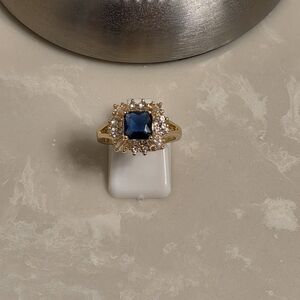 Gold CZ and Sapphire Ring Size 8